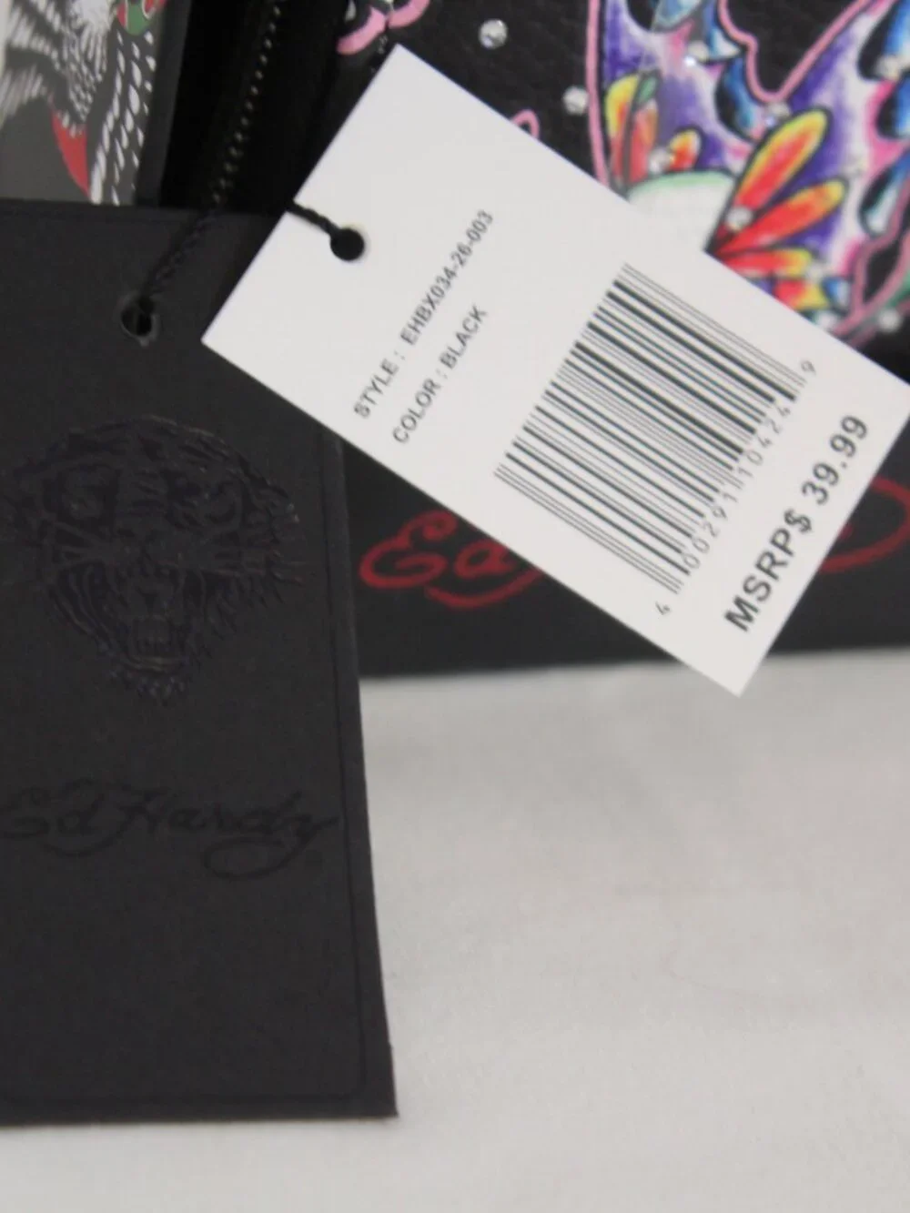 Ed Hardy Tattoo Rose Skull Zip Around Wallet‎ Keychain Set NWT Y2K
